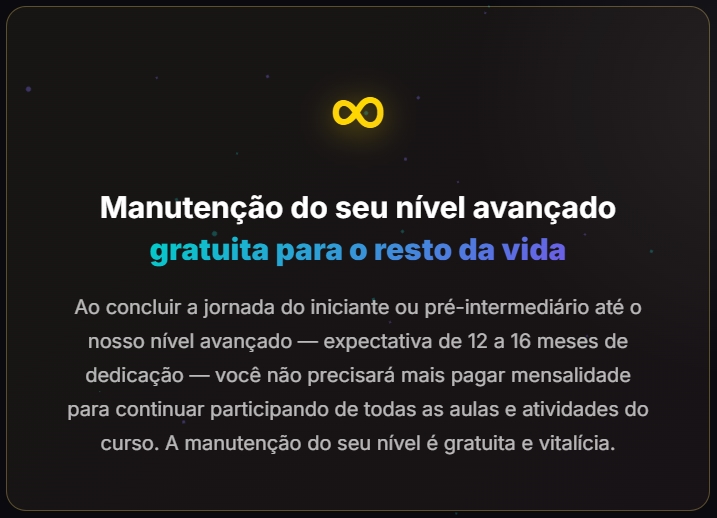 Manutenção do nível avançado gratuita para o resto da vida